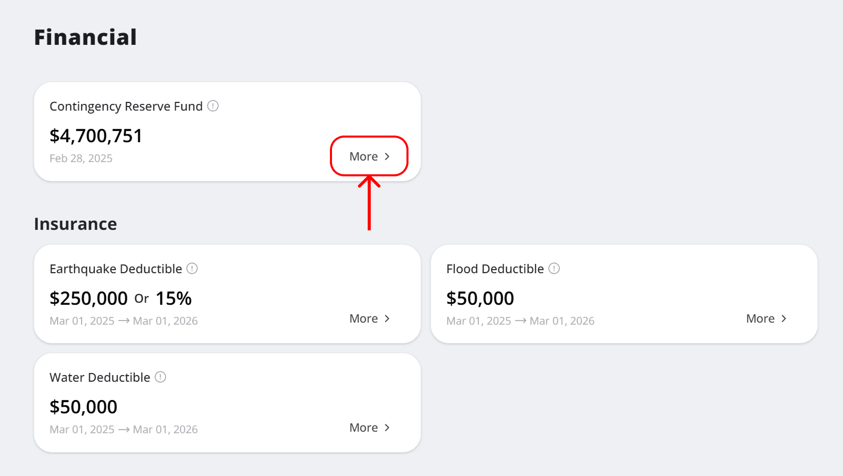 Financial section interface showing the More button and source list